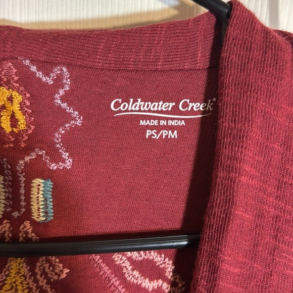 Coldwater Creek Juniper Ridge Red Knit Embroidered Kimono House Coat Cardigan - Picture 6 of 12
